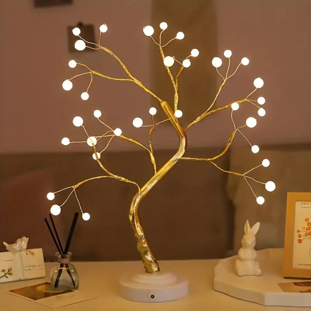 LED Table Tree Night Light – Desktop LED Lamp for Home Decoration, Warm White Light, USB Powered