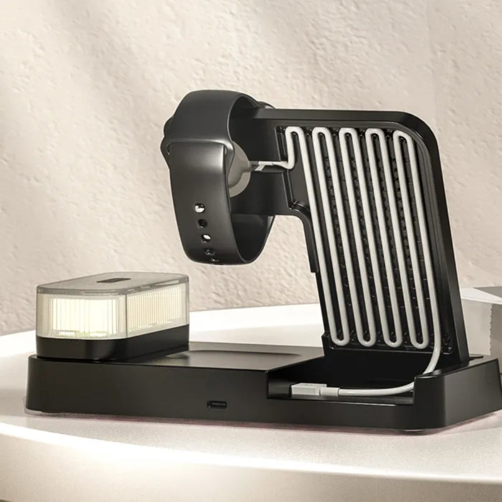 3 In 1 Wireless Fast Charger Stand Pad Alarm Clock Station Dock