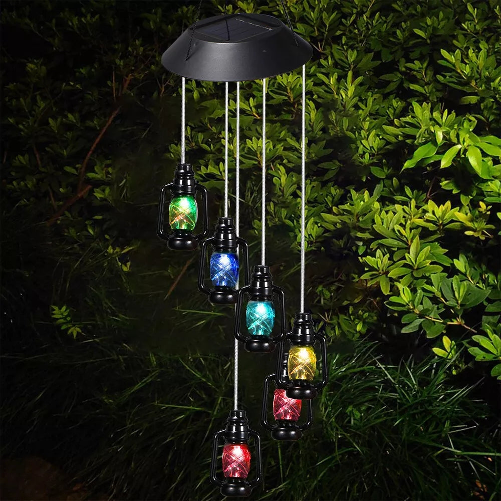 Retro Solar Wind Chime Lamp – Kerosene-Style Courtyard Light