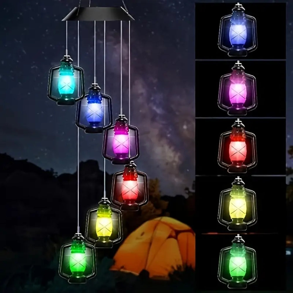 Retro Solar Wind Chime Lamp – Kerosene-Style Courtyard Light