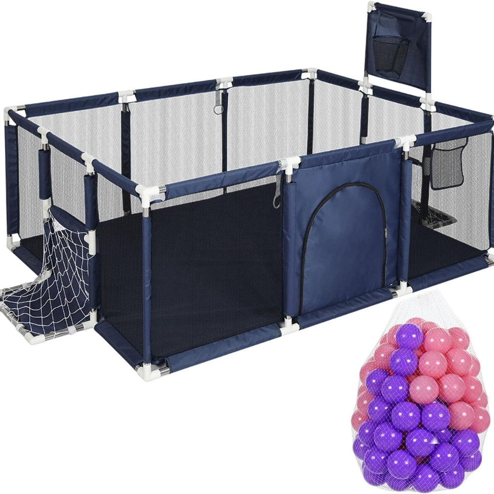 Large Baby Playpen with 100 Balls and Basketball Hoop for Kids Indoor & Outdoor