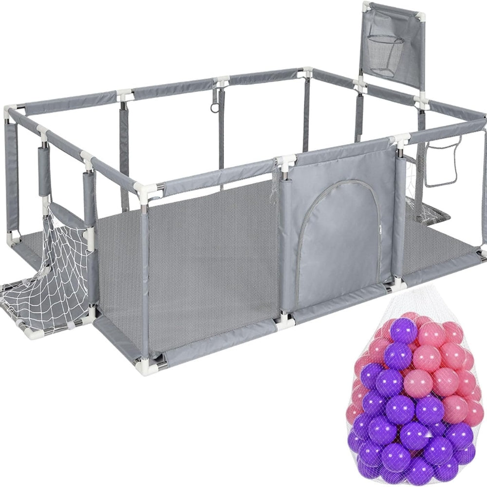Large Baby Playpen with 100 Balls and Basketball Hoop for Kids Indoor & Outdoor