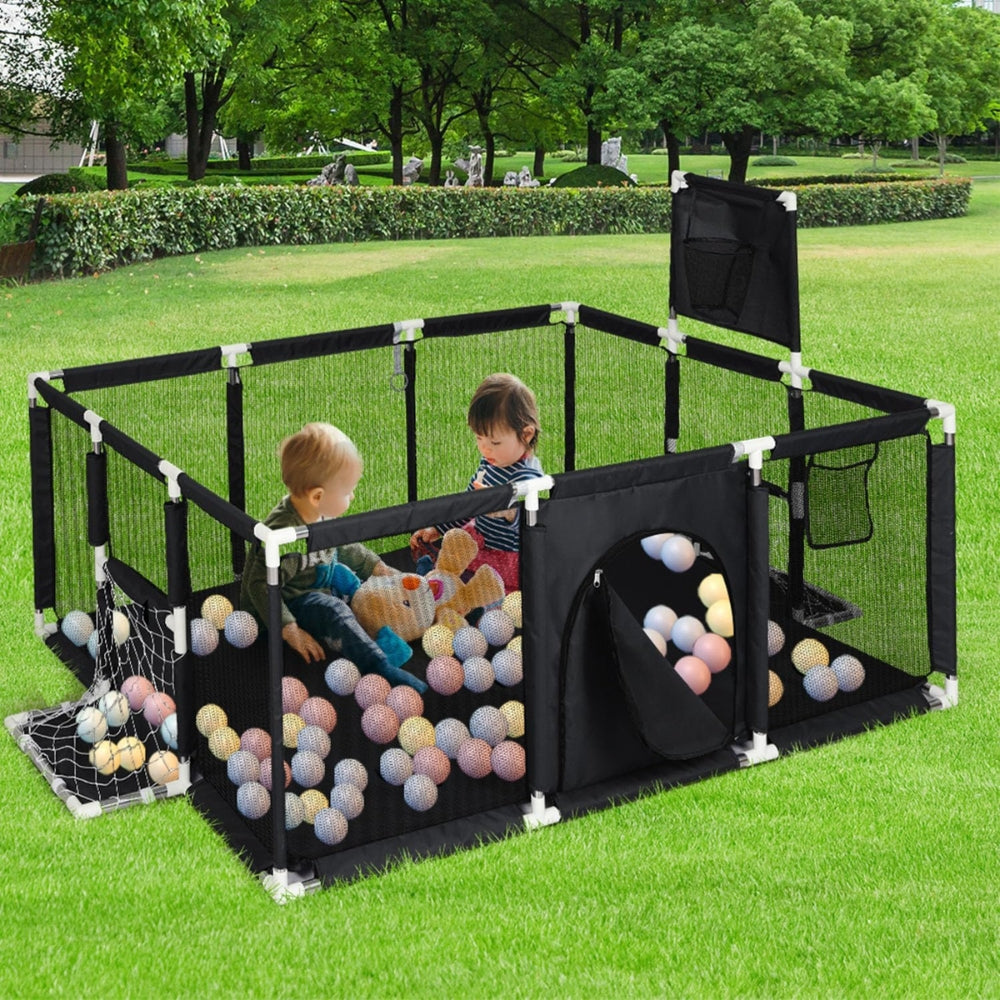 Large Baby Playpen with 100 Balls and Basketball Hoop for Kids Indoor & Outdoor
