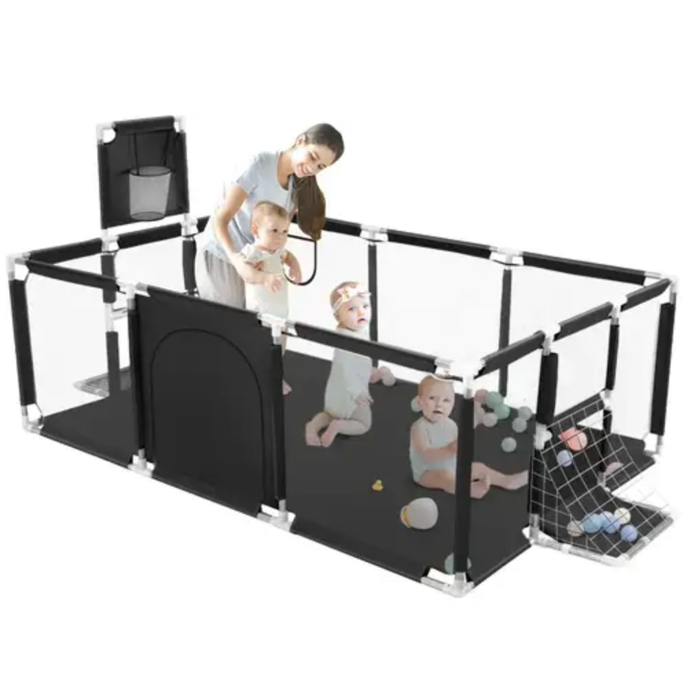 Large Baby Playpen with 100 Balls and Basketball Hoop for Kids Indoor & Outdoor