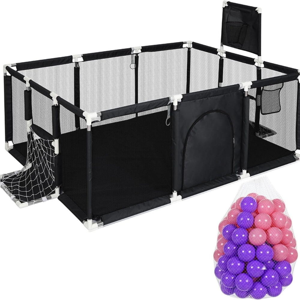 Large Baby Playpen with 100 Balls and Basketball Hoop for Kids Indoor & Outdoor