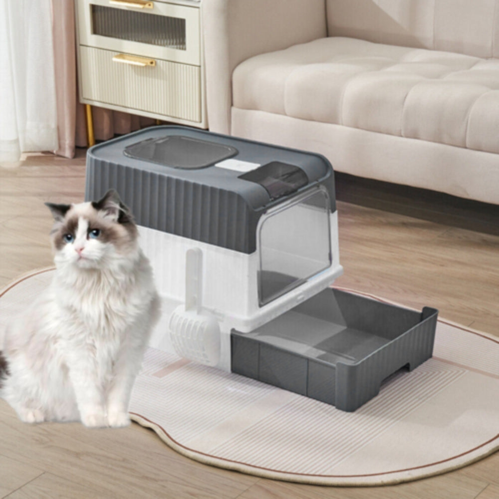 Large Cat Litter Box with Drawer and Anti-Splash Design