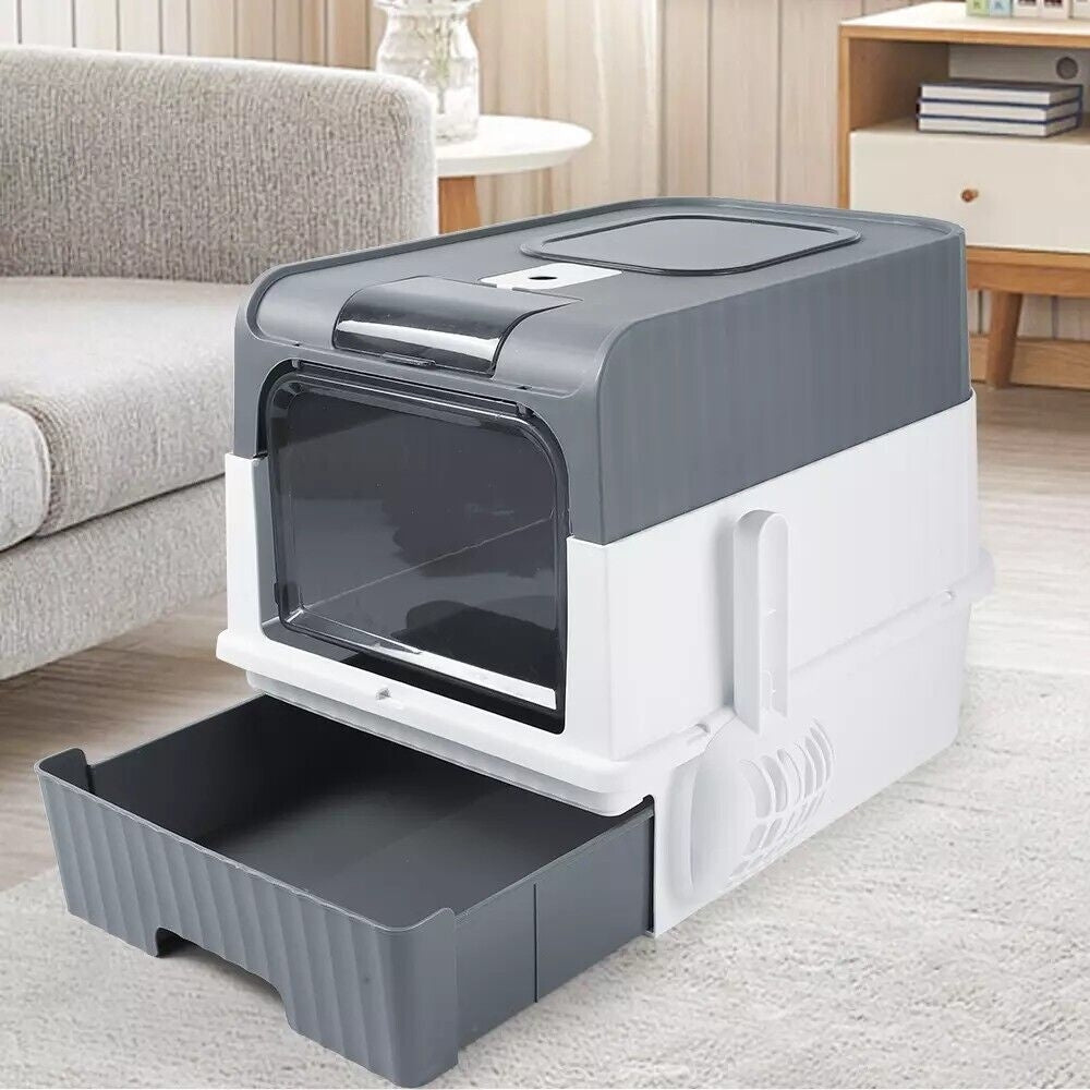 Large Cat Litter Box with Drawer and Anti-Splash Design